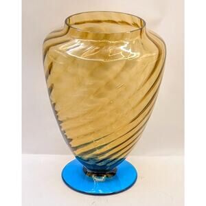 Footed Swirl Pedestal Base Vase Amber Topaz Vessel Steuben ? 9.25"